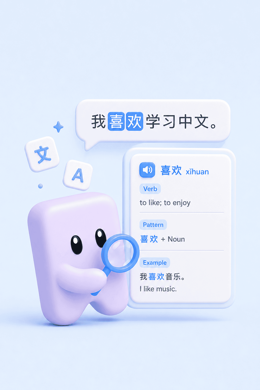 Kalabi understanding workflow with Chinese sentence and grammar breakdown
