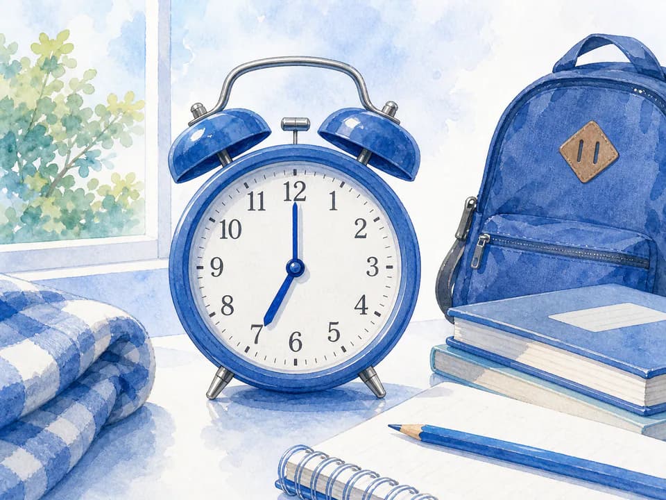 Morning alarm clock showing seven o'clock in watercolor style