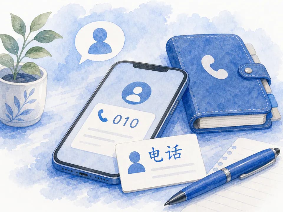 Phone number contact card and smartphone in a watercolor study scene